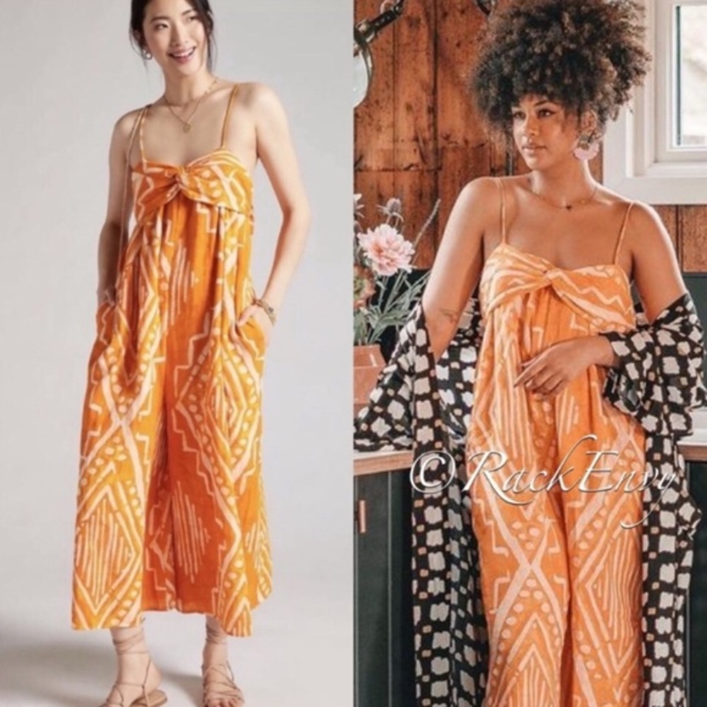 NWT ANTHROPOLOGIE PLEATED WIDE-LEG JUMPSUIT IN ORANGE size L